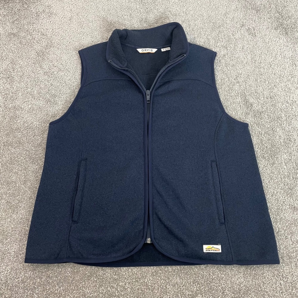 Orvis Fleece Vest Womens Large R65 Sweater Fleece Knit Full Zip Navy Blue